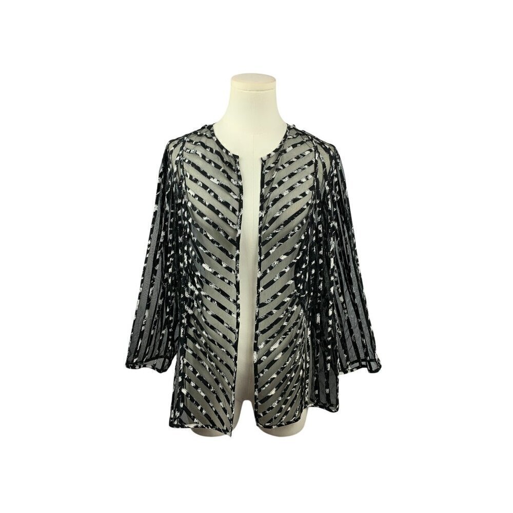 Chicos Sheer Black & White Striped Open Cardigan Jacket Size 3